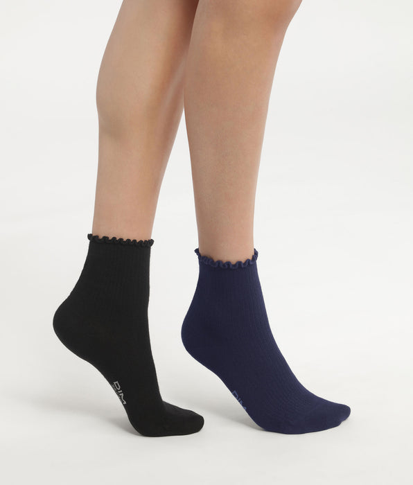 DIM 2 Pacco da calze da donna in Modal Dim nero navy con volant