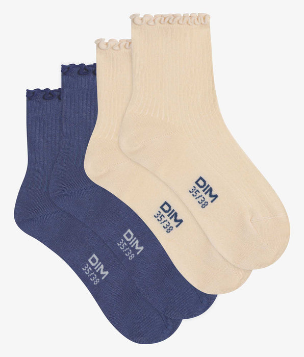 DIM 2 Pacco da calze da donna con volant blu crema Dim Modal