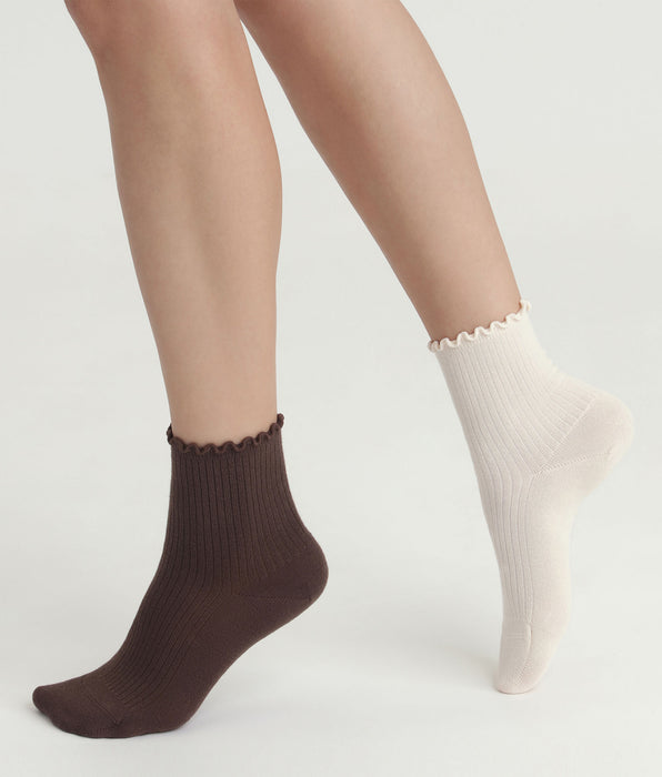 DIM Pacco da 2 paia di fantasmini da donna beige con volant in Modal.