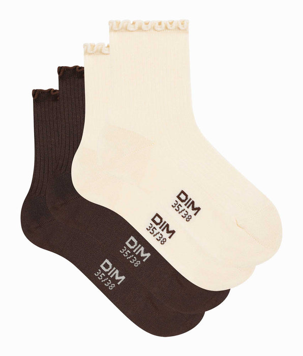 DIM Pacco da 2 paia di fantasmini da donna beige con volant in Modal.
