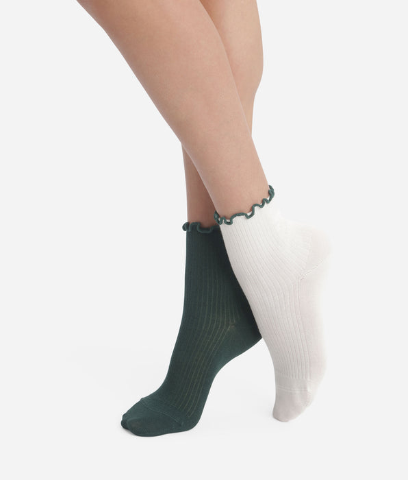 DIM Pacco da 2 paia di calzini da donna con volant Pin Ivoire Dim Modal