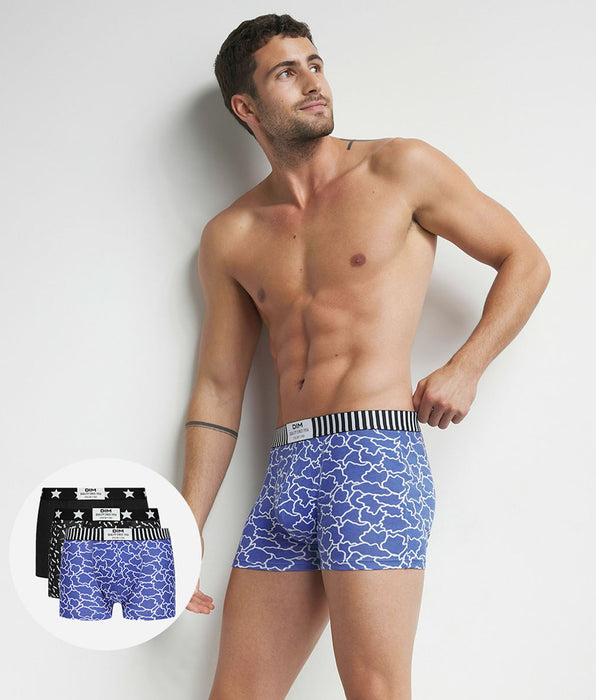 DIM Pacco da 3 boxer da uomo blu nero con nuvole Dim Vibes