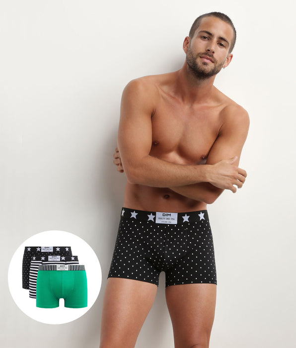 DIM Multipack di 3 boxer a righe da uomo in cotone elasticizzato Dim Vibes