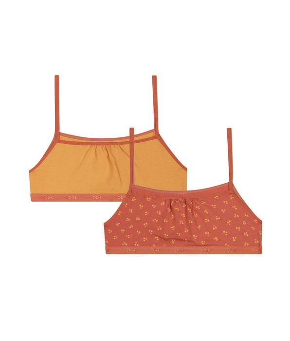 DIM Pacco da 2 reggiseni in cotone giallo Les Pockets stampa ciliegia per bambina