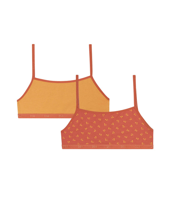 DIM Pacco da 2 reggiseni in cotone giallo Les Pockets stampa ciliegia per bambina