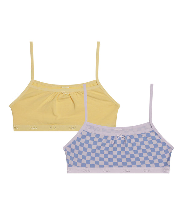 DIM Pacco da 2 brassieres da bambina in cotone elasticizzato Lila con motivo a scacchiera Les Pockets