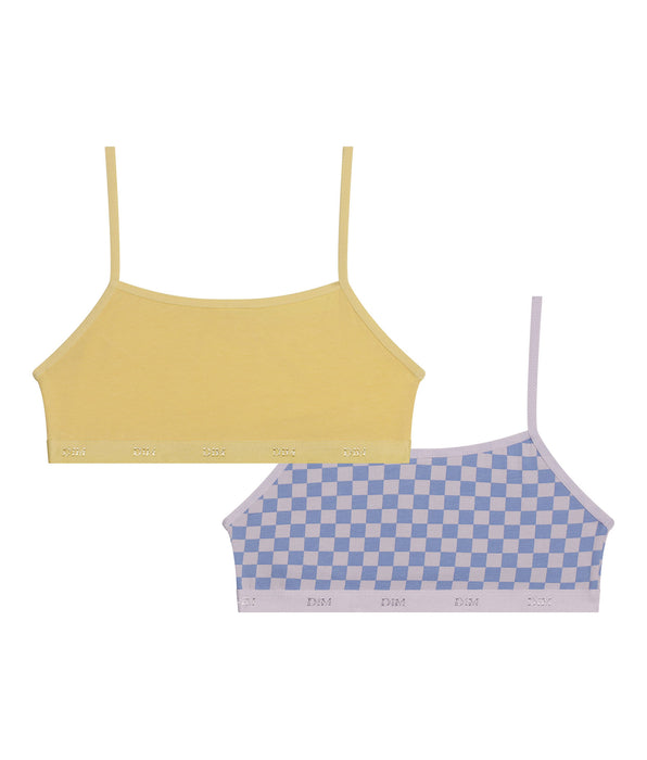 DIM Pacco da 2 brassieres da bambina in cotone elasticizzato Lila con motivo a scacchiera Les Pockets