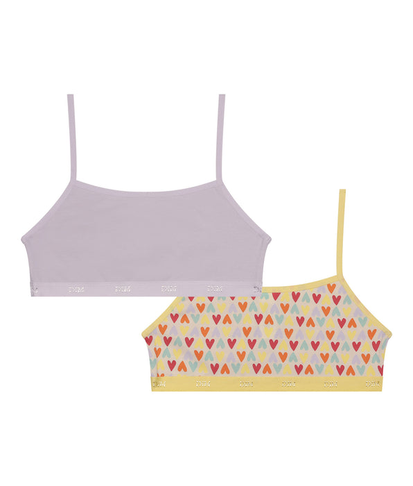 DIM Pacco da 2 brassieres da bambina in cotone elasticizzato con motivo a cuore Pockets