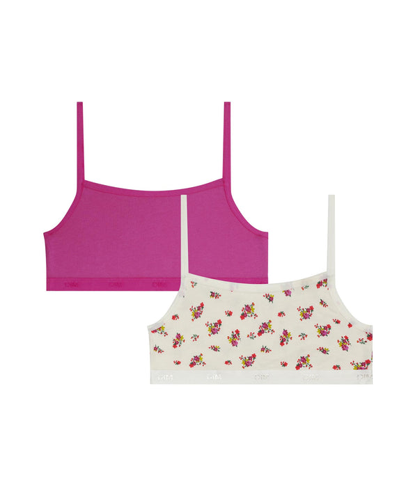 DIM Pacco da 2 reggiseni per bambine in cotone elasticizzato Rosa Ocra Les Pockets