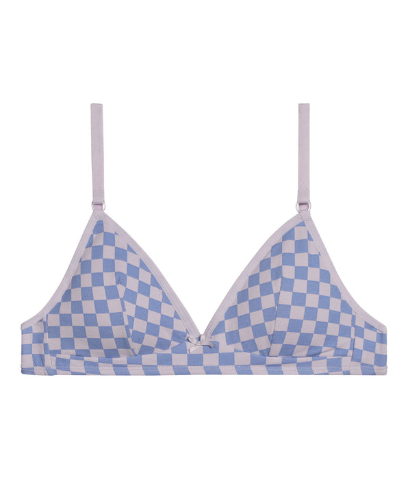 DIM Reggiseno a triangolo Les Pockets Lila in cotone elasticizzato con motivo a scacchiera per bambina