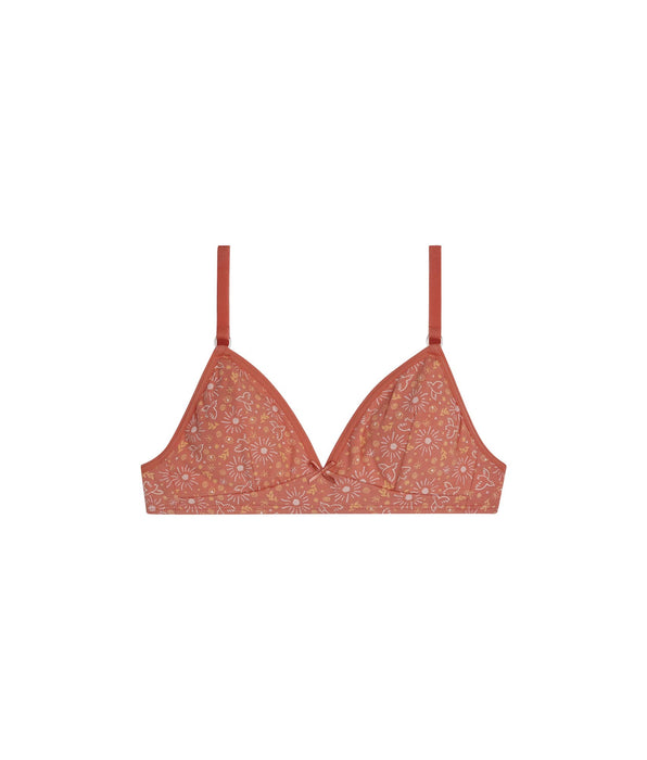 DIM Reggiseno per ragazze in cotone elasticizzato Ocre con fiori Les Pockets