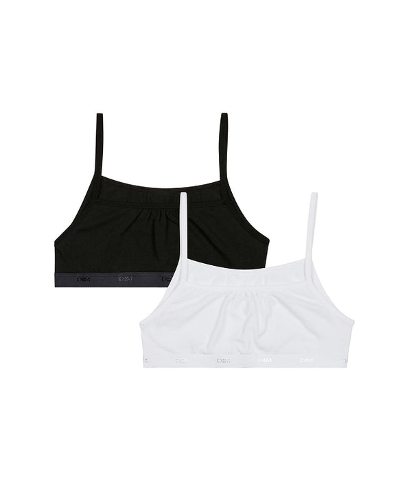 DIM Pacco da 2 brassieres da bambina in cotone elasticizzato Nero Bianco Les Pockets Ecodim