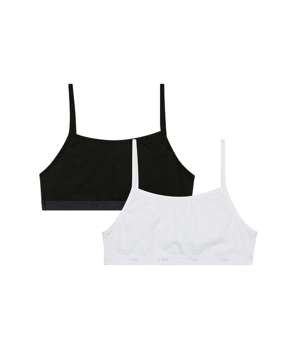 DIM Pacco da 2 brassieres da bambina in cotone elasticizzato Nero Bianco Les Pockets Ecodim