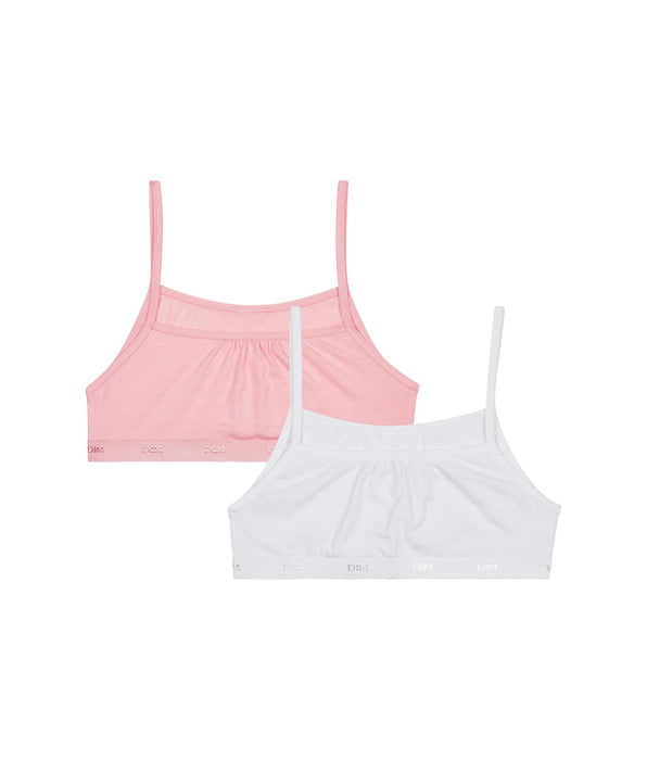 DIM Pacco da 2 reggiseni da bambina in cotone elasticizzato Rosa Bianco Les Pockets Ecodim