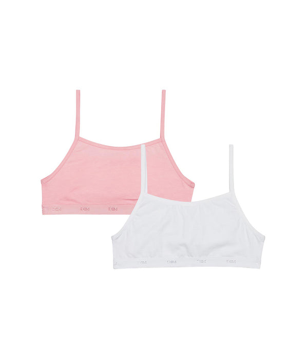 DIM Pacco da 2 reggiseni da bambina in cotone elasticizzato Rosa Bianco Les Pockets Ecodim