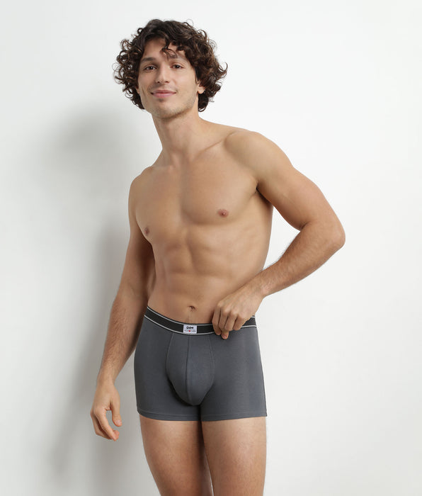 DIM Men's ribbed modal cotton boxer shorts Granite Grey black waistband Dim Elegant