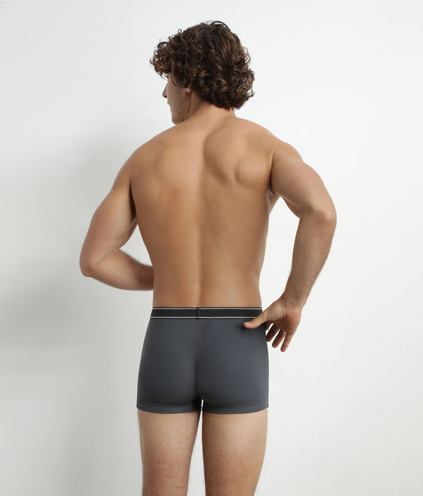 DIM Men's ribbed modal cotton boxer shorts Granite Grey black waistband Dim Elegant