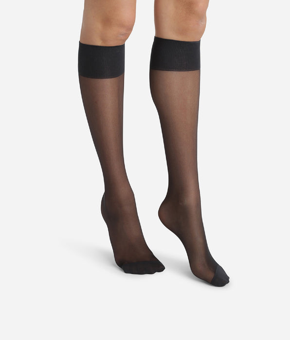 DIM Pacco da 2 paia di gambaletti in voile rinforzato di lycra Ultra Resist Nero