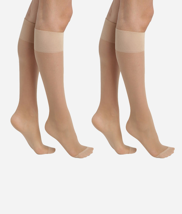 DIM Pacco da 2 paia di gambaletti in voile di lycra rinforzata Ultra Resist Beige