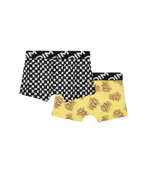 DIM Pacco da 2 boxer da bambino in microfibra riciclata con motivo a scacchiera Dim Micro