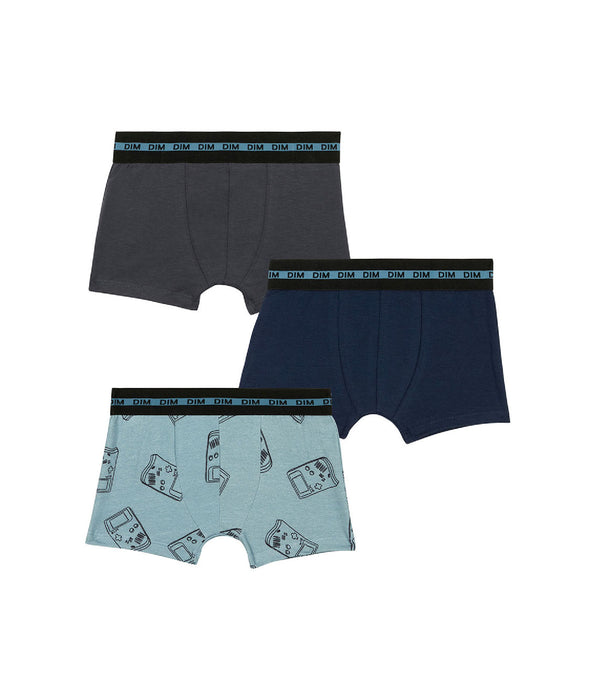 DIM Pacco da 3 boxer gameboy da ragazzo in cotone elasticizzato Blu EcoDim Mode