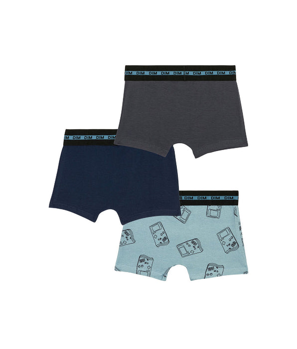 DIM Pacco da 3 boxer gameboy da ragazzo in cotone elasticizzato Blu EcoDim Mode