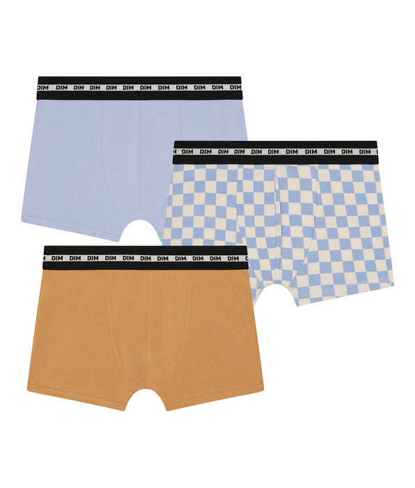DIM Lila Blu Cotone Stretch Fashion Pacco da 3 boxer a scacchiera per ragazzi