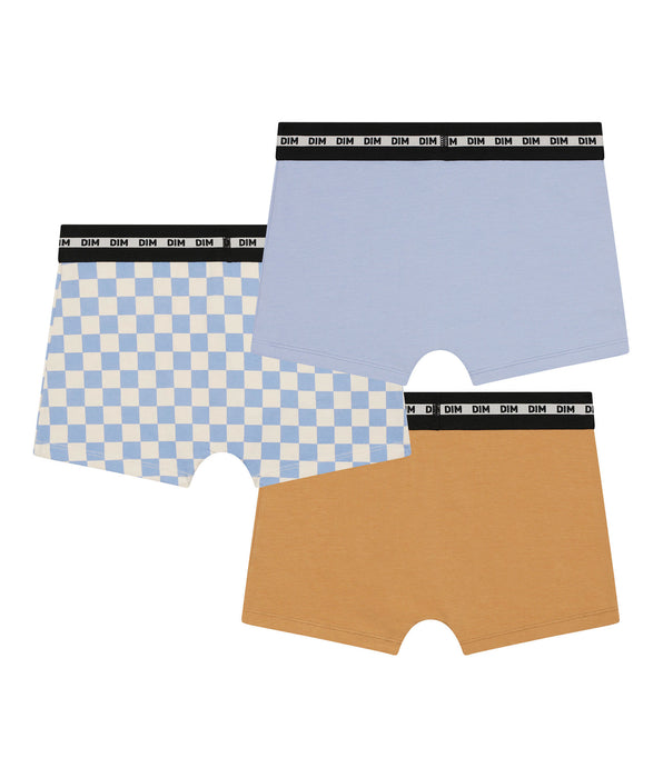 DIM Lila Blu Cotone Stretch Fashion Pacco da 3 boxer a scacchiera per ragazzi