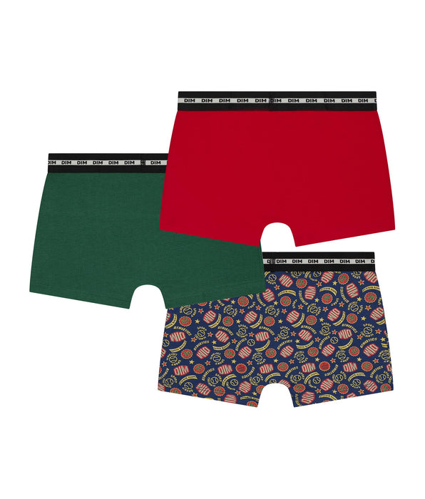 DIM Pacco da 3 boxer per bambini Rosso Verde con logo Dim in cotone elasticizzato