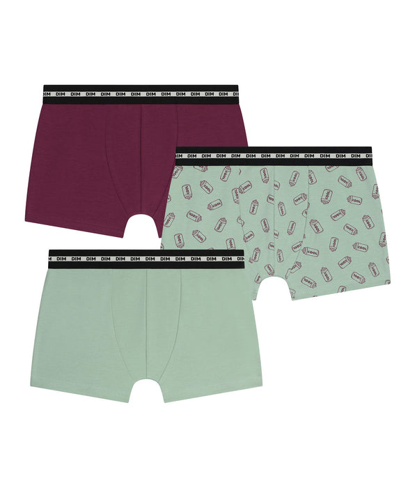 DIM Pacco da 3 boxer da ragazzo in cotone elasticizzato rame con motivi EcoDim Mode