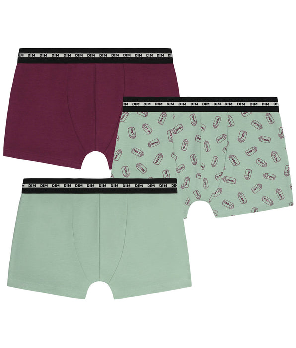 DIM Pacco da 3 boxer da ragazzo in cotone elasticizzato rame con motivi EcoDim Mode
