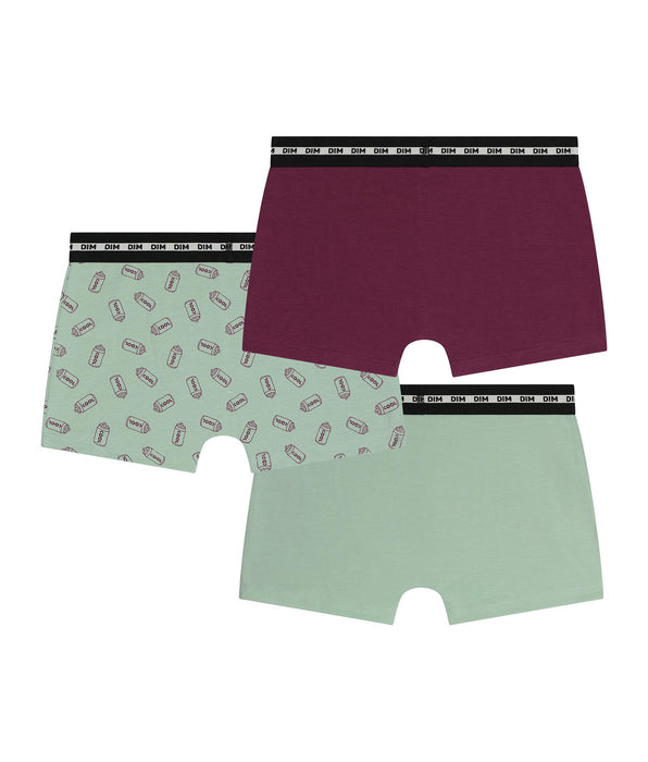 DIM Pacco da 3 boxer da ragazzo in cotone elasticizzato rame con motivi EcoDim Mode