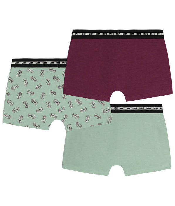DIM Pacco da 3 boxer da ragazzo in cotone elasticizzato rame con motivi EcoDim Mode
