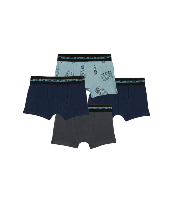 DIM Pacco da 4 boxer gameboy da ragazzo in cotone elasticizzato blu EcoDim Mode