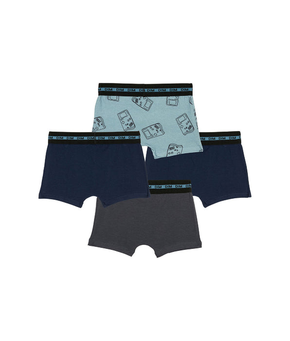 DIM Pacco da 4 boxer gameboy da ragazzo in cotone elasticizzato blu EcoDim Mode