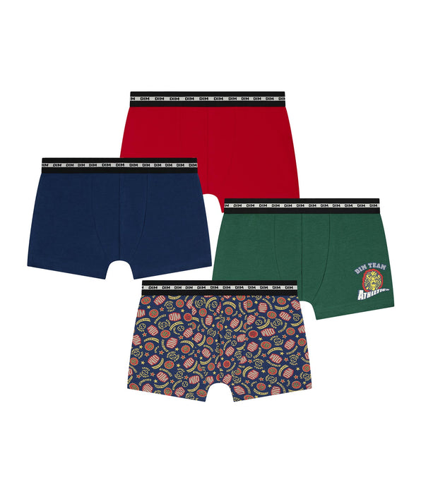 DIM Pacco da 3 boxer per bambini Rosso Verde Blu Baseball Dim Coton Stretch