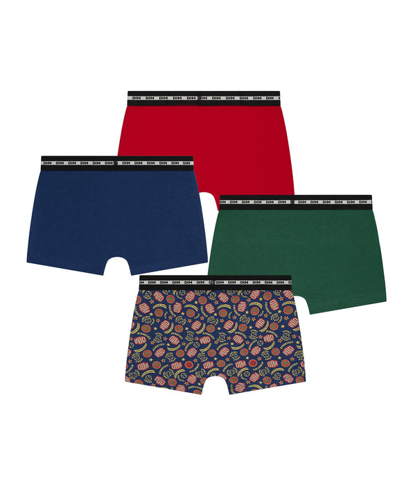 DIM Pacco da 3 boxer per bambini Rosso Verde Blu Baseball Dim Coton Stretch