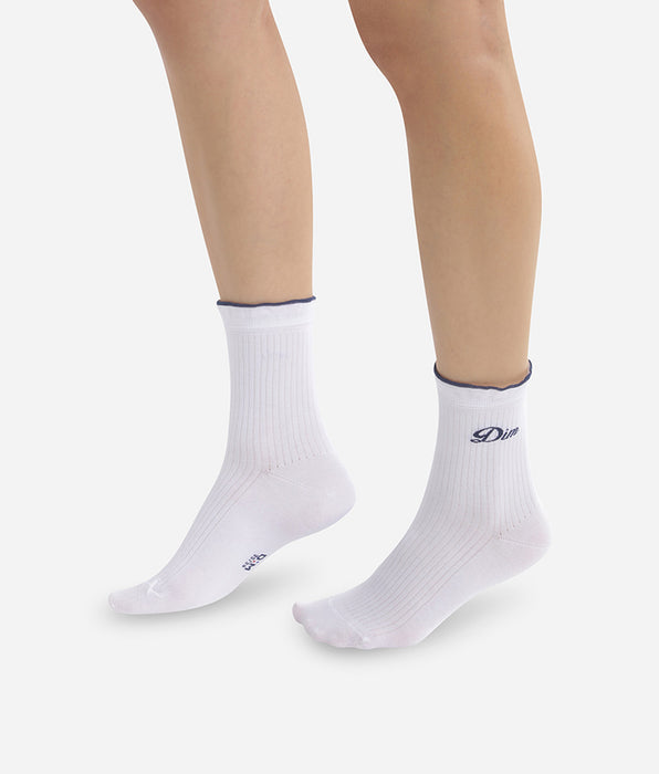DIM Calzini da donna in cotone Bianco Dim ricamati con firma