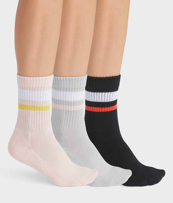DIM Pacco da 3 paia di calze in cotone grigio rosa EcoDim Sport
