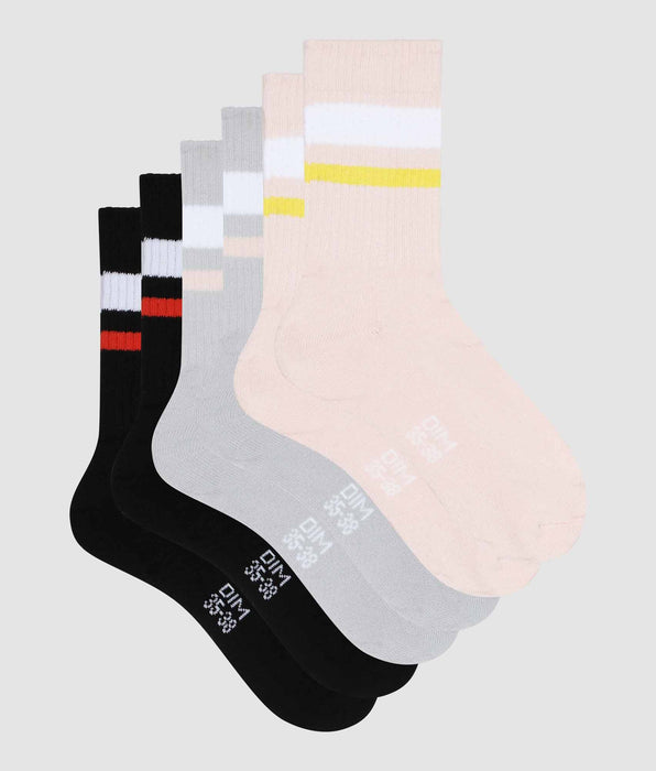DIM Pacco da 3 paia di calze in cotone grigio rosa EcoDim Sport