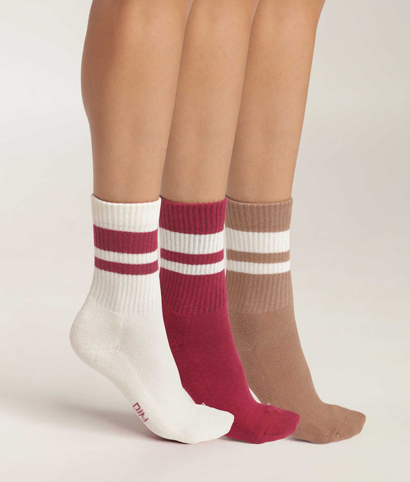 DIM Pacco da 3 paia di calze in cotone color caffè da donna EcoDim Sport
