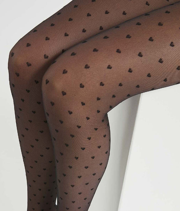 DIM Collant trasparente donna con cuori multipli Nero 19D Dim Style