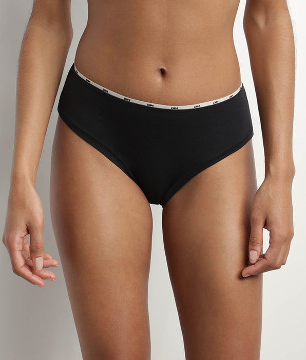 DIM Slip donna in cotone modal nero con profili beige DIM Icons Essentiel