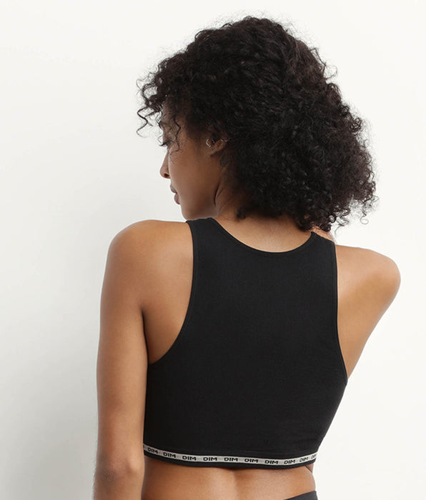 DIM Crop top nero in modal di poliammide a coste senza cuciture di DIM Icons