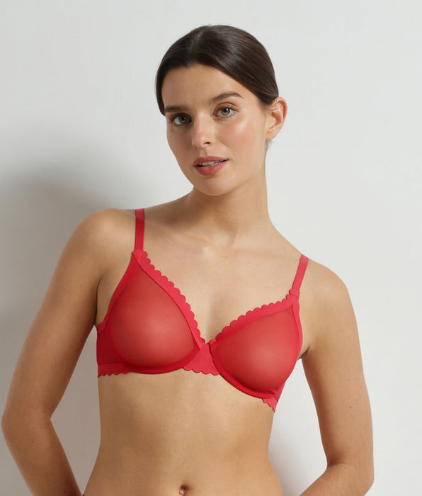 DIM Reggiseno a balconcino in tulle Rosso Dim Body Touch Cheeky