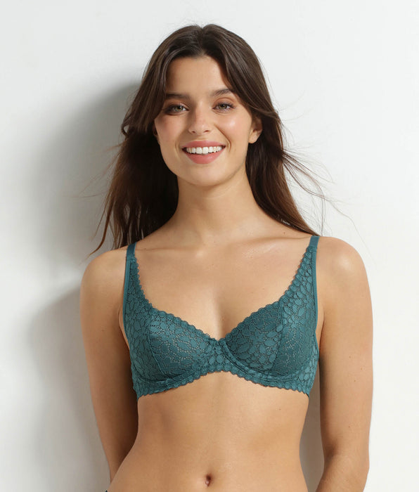 DIM Reggiseno con ferretto in pizzo floreale verde Daily Dentelle