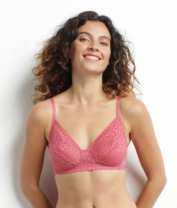 DIM Reggiseno a triangolo senza ferretto con pizzo floreale Rose Daily Dentelle