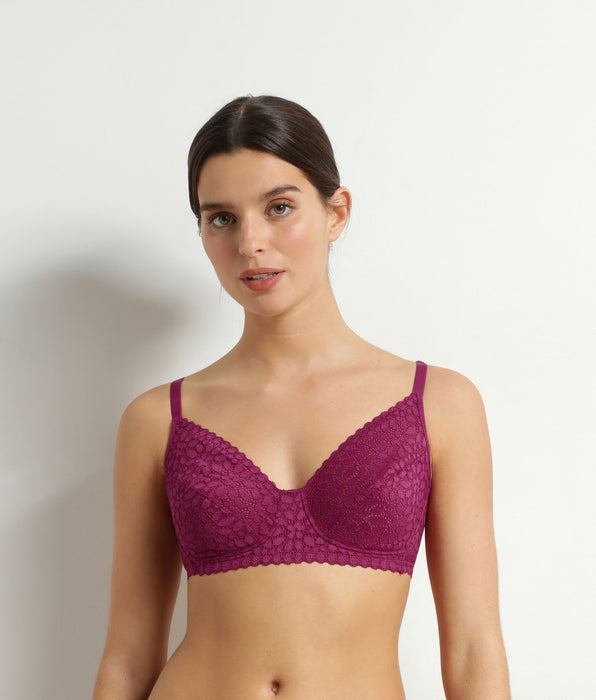 DIM Reggiseno senza ferretto in pizzo floreale ai frutti rossi Daily Dentelle