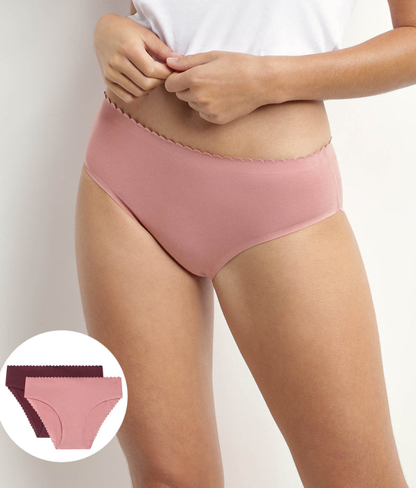 DIM Body Touch Easy Pacco da 2 Slip in cotone elasticizzato rosa e rubino per donna