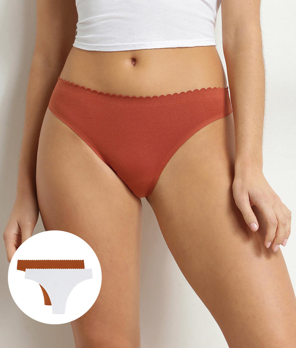 DIM Pacco da 2 tanga da donna bianchi e marroni Body Touch Easy